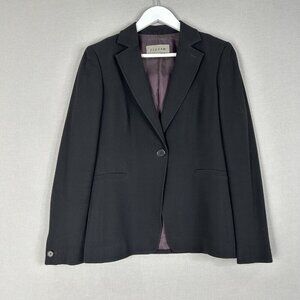 Jigsaw Womens Jacket 14 Black Wool Tailored Blazer Single Button Work Business